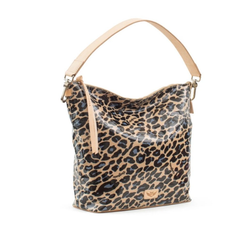 Price is Firm Consuela Legacy Blue Jag Hobo Purse Leopard and Leather Bucket Bag
